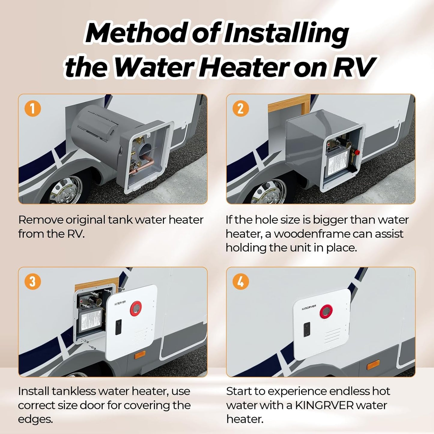 RV Tankless Water Heater without Door, , Propane Gas, DC 12V, 3 Optional Door Sizes 15"x15", 15"x18" and 18"x18" for Refitment, Compatible with All RVs, Sufficient Power, High Altitude