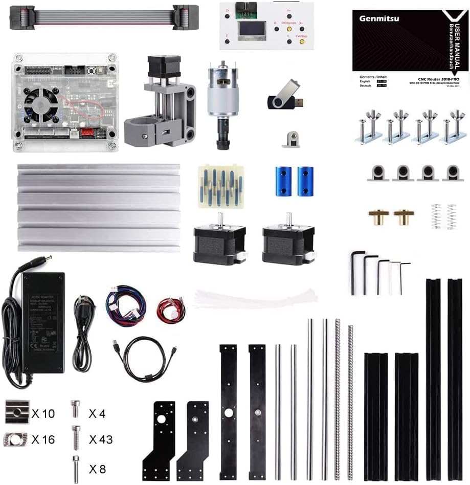Router Kit GRBL Control 3 Axis Plastic Acrylic PCB PVC Wood Carving Milling Engraving Machine with Offline Controller, XYZ Working Area 300 x 180 x 45mm