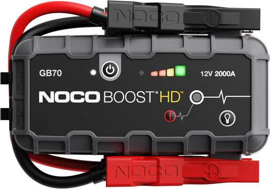 HD GB70 2000A UltraSafe Car Battery Jump Starter, 12V Battery Booster Pack, Jump Box, Portable Charger and Jumper Cables for 8.0L Gasoline and 6.0L Diesel Engines