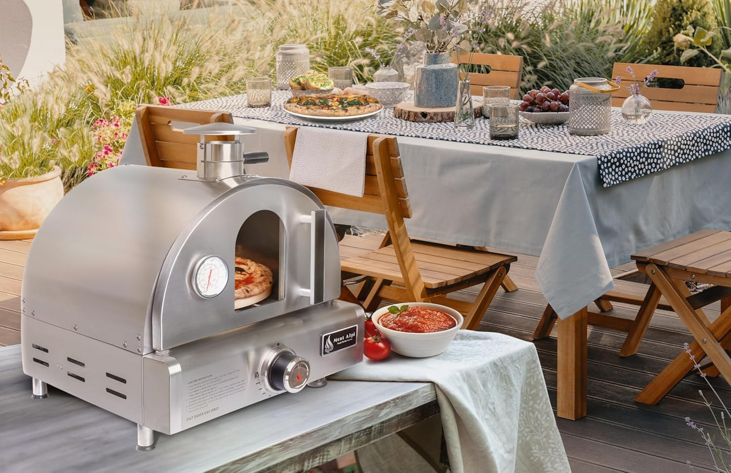 MAPZ-SS 12000 BTU Multi-Fuel Countertop Table Top Stainless Steel Portable Outdoor Cooking Kitchen Backyard Propane Gas Pizza Making Baking Oven Roasting Grill - Pizza Stone Included