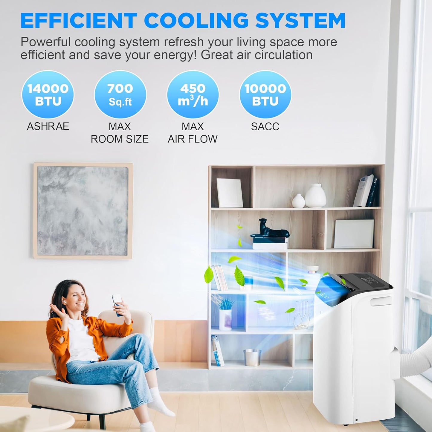 Inverter 16000BTU Portable Air Conditioners with Remote, Free Stand Cooling Portable AC Unit for Room up to 800 sq.ft, with Dehumidifier & Fan, Dual Hose, Quiet Sleep Mode(45dB), Windows Kit