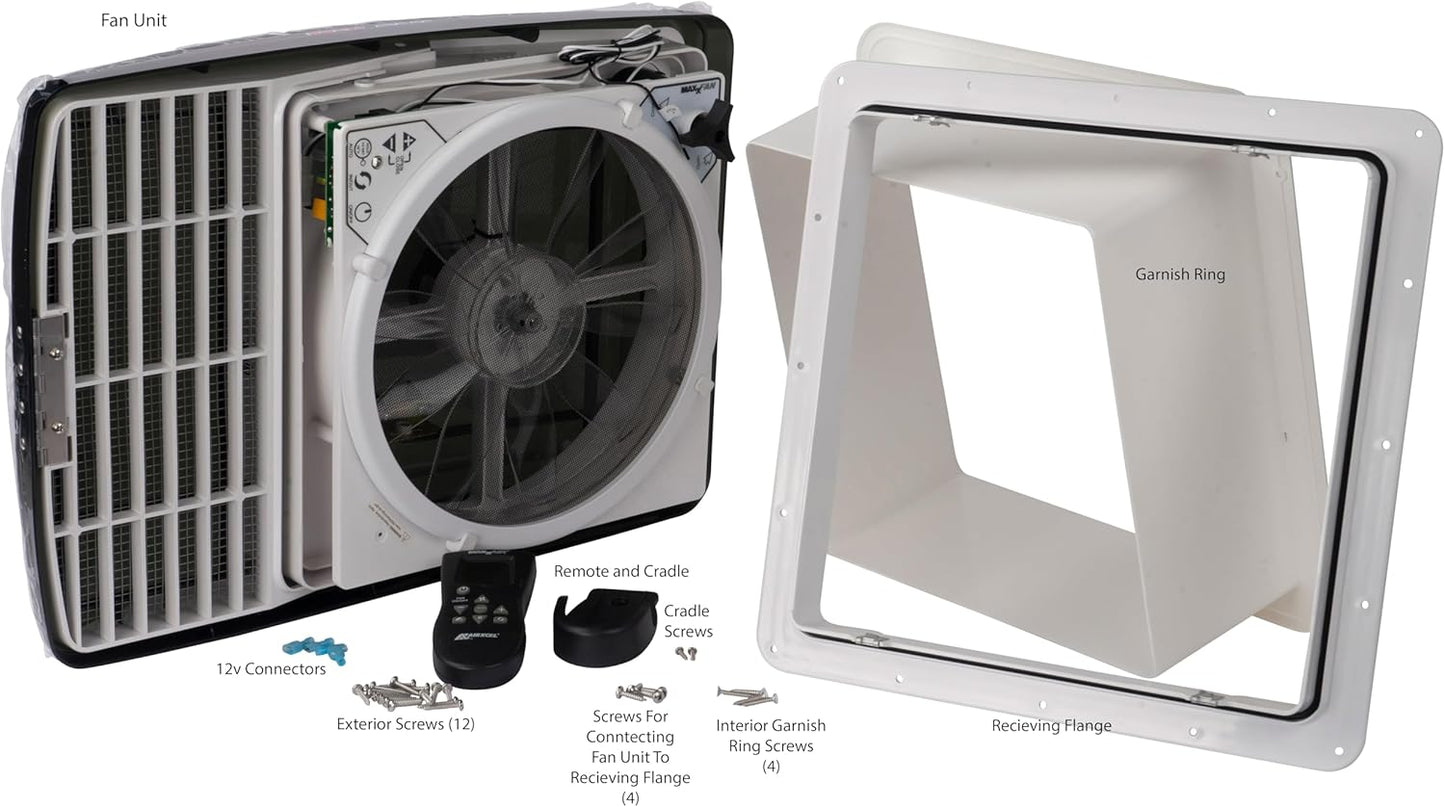 Deluxe Vent, Fan and Vent Cover All in One - Powerful 10-Speed Reversible Fan with Thermostat, Built-in Rain Cover, Remote Control, Intake & Exhaust Fan, Smoke (00-07500K)