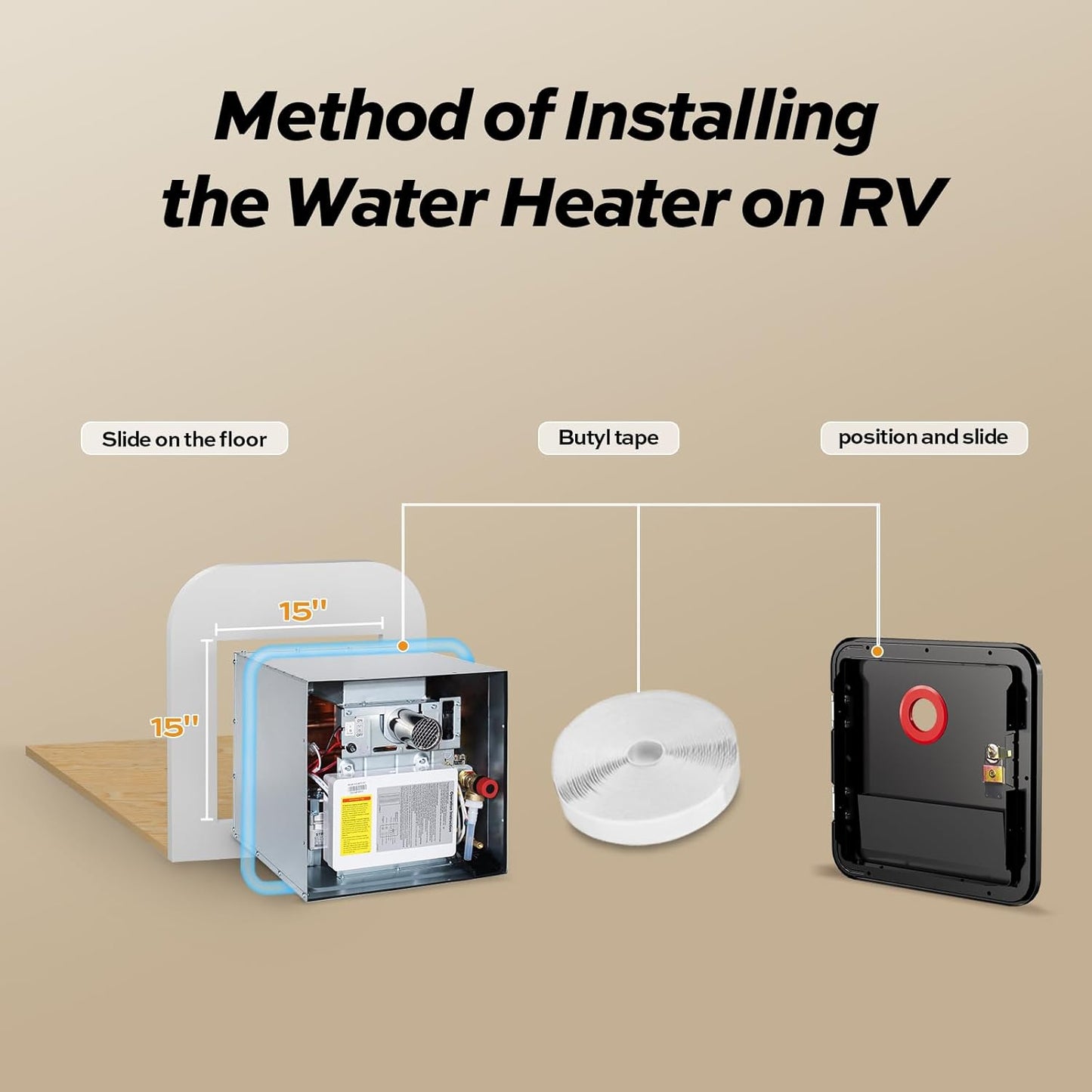 RV Tankless Water Heater without Door, , Propane Gas, DC 12V, 3 Optional Door Sizes 15"x15", 15"x18" and 18"x18" for Refitment, Compatible with All RVs, Sufficient Power, High Altitude