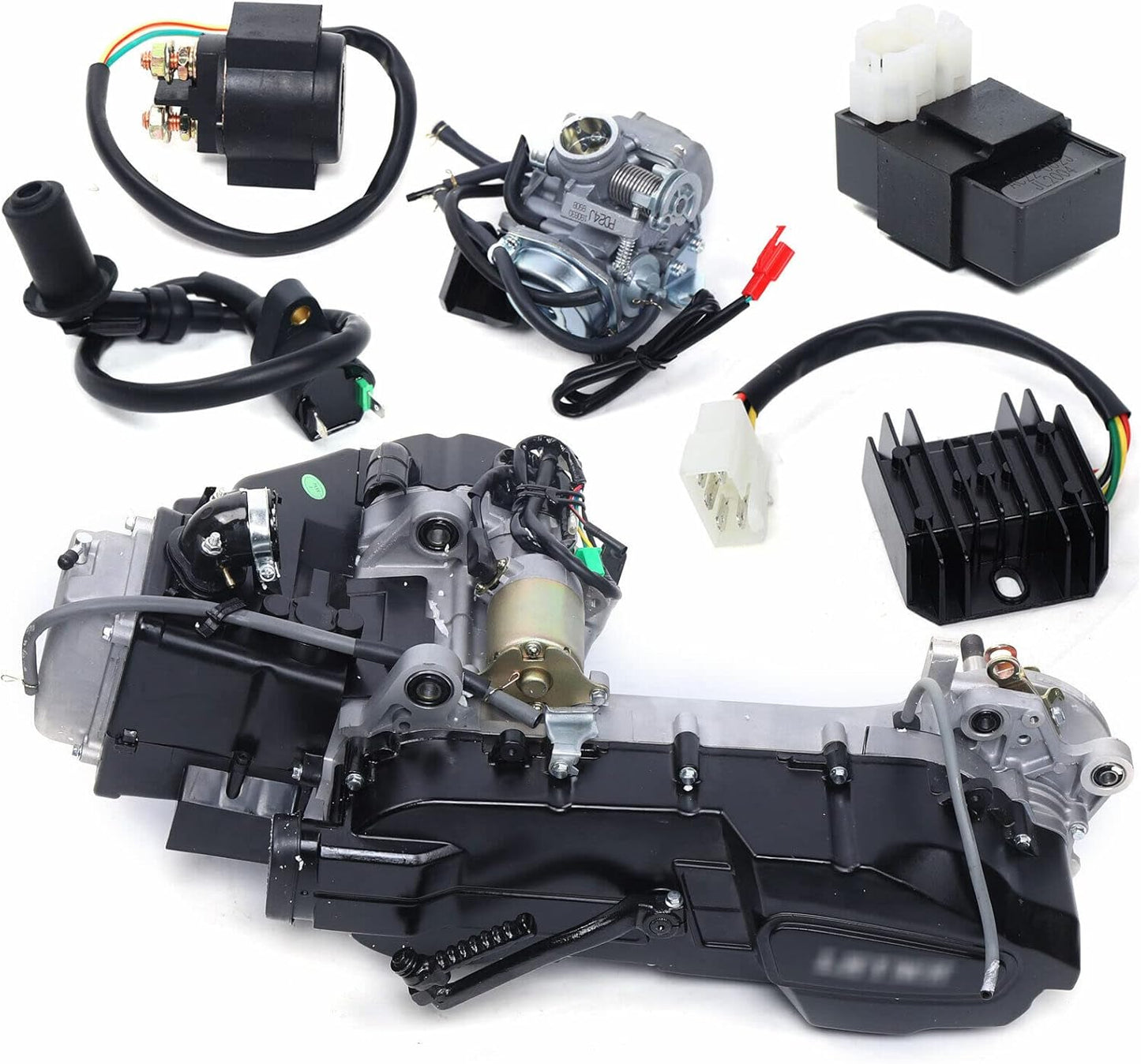 150CC 4 Stroke Engine Motor, Gy6 Single Cylinder Complete Engine Kit for 110cc-150cc Atvs and Go Karts and 11" Long Box Engine Size Scooters High-Flow Oil Pump CVT Carburetor Top Mount