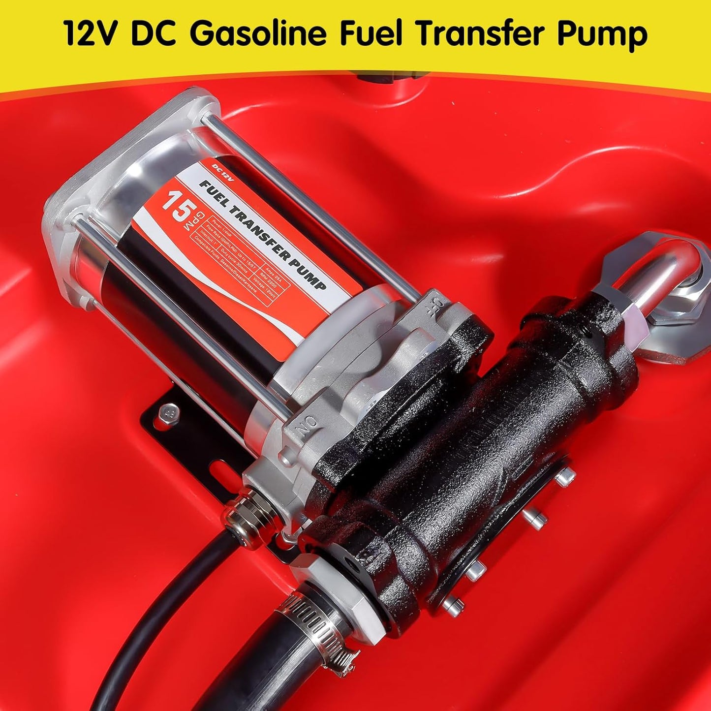 Portable 48 Gallon Fuel Tank with Pump for Gasoline & Diesel, 15GPM High Flow Rate 12V DC Self-Priming Fuel Transfer Pump, 13.1ft Hose, Auto Fueling Nozzle, for Easy Fuel Transportation