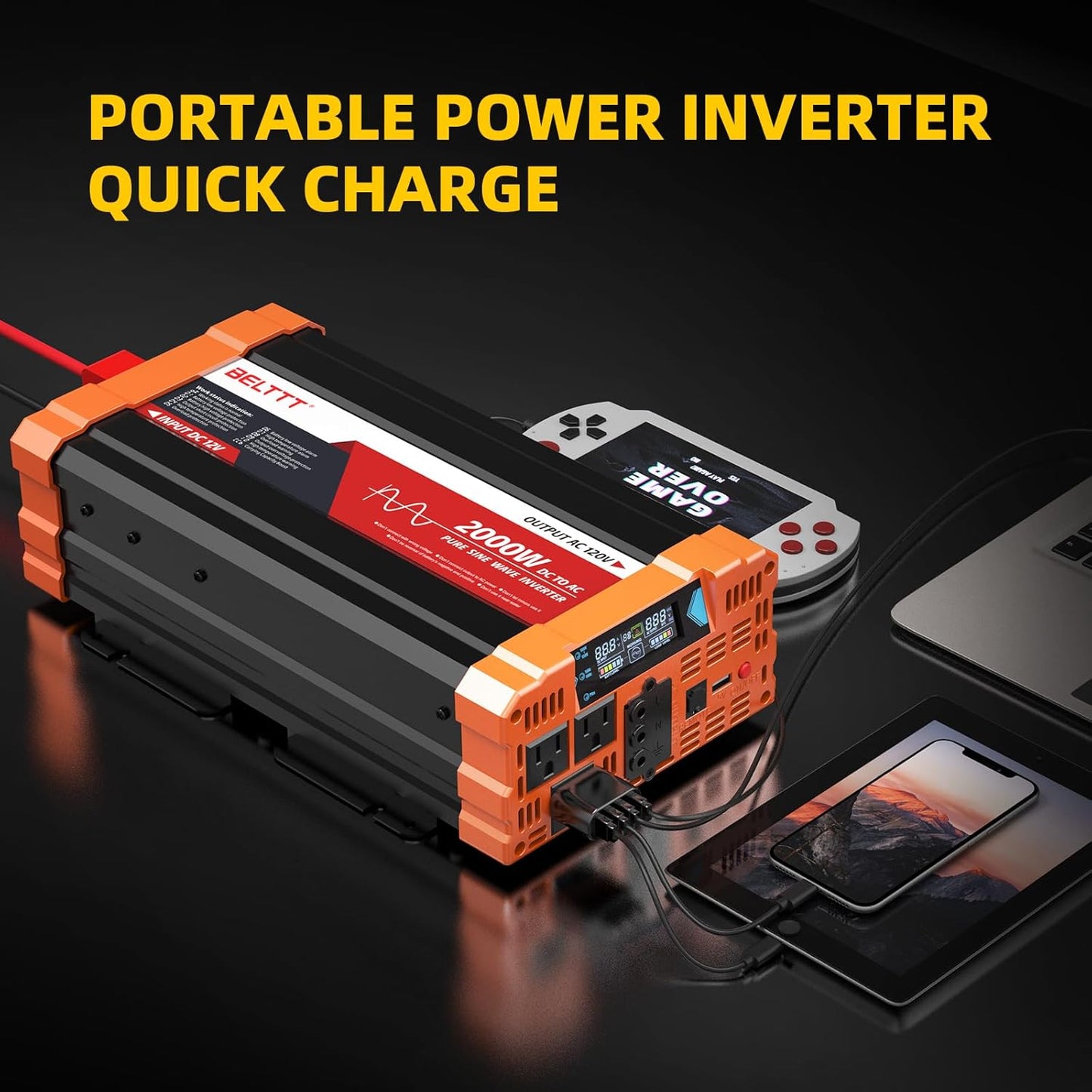 2000W Pure Sine Wave Inverter, Car Power Inverter 12V to 120V AC Converter for RV, Truck, Solar, Outdoor with Dual AC and 20A Socket, 5V 2.1A USB, Surge 4000W, Hardwire Port, Remote Controller