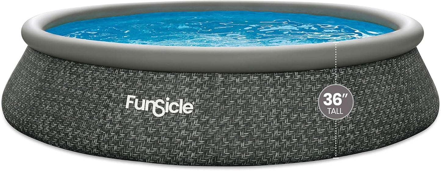 12 Foot by 36 Inch Quickset Round Inflatable Ring Top Outdoor Above Ground Swimming Pool Set with Pump and Cartridge Filter, Dark Herringbone