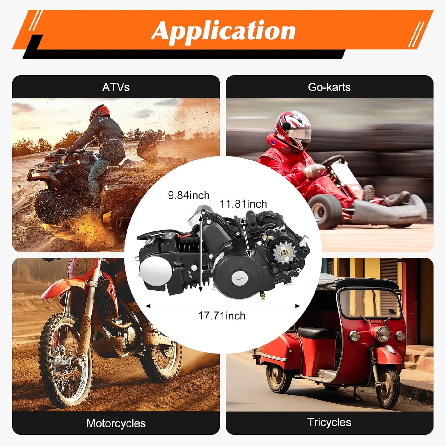 150CC 4 Stroke Engine Motor, Gy6 Single Cylinder Complete Engine Kit for 110cc-150cc Atvs and Go Karts and 11" Long Box Engine Size Scooters High-Flow Oil Pump CVT Carburetor Top Mount