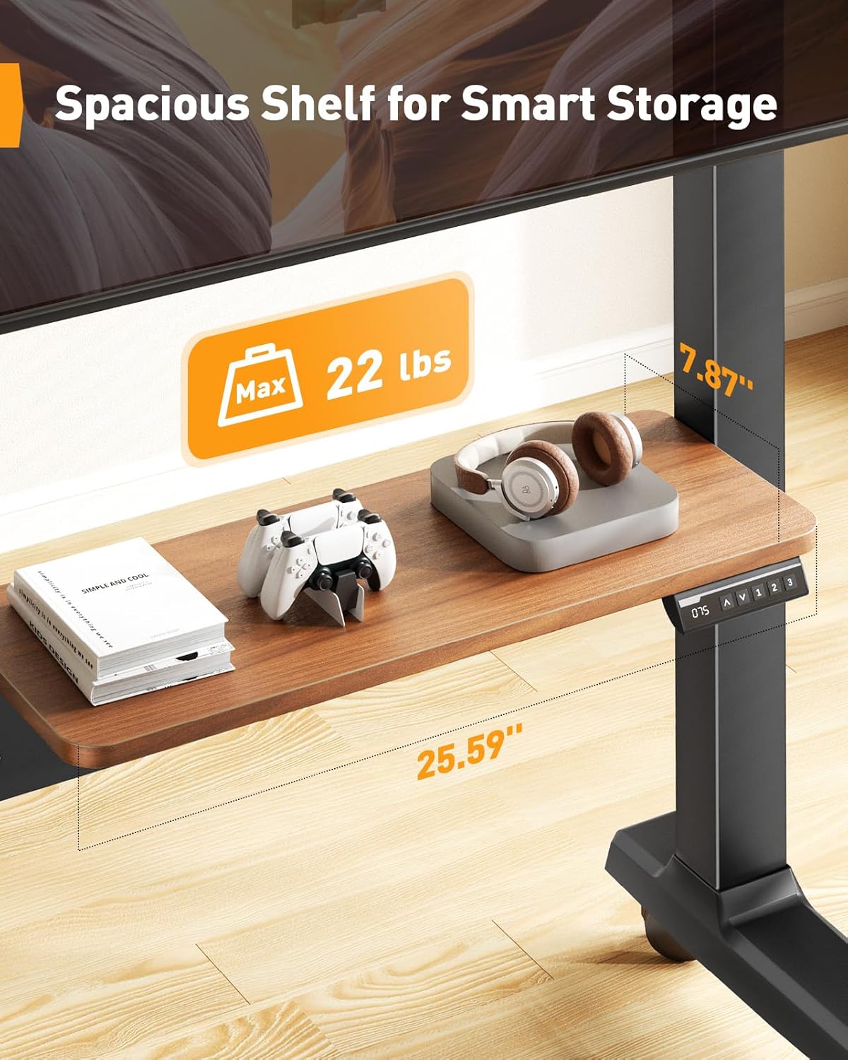 Motorized Mobile TV Stand on Wheels for 37��86 Inch TVs up to 154 lbs, Electric Height Adjustable Rolling TV Stand, VESA 200x200��600x400mm, Wooden Shelf & Panel, PGTVMC26B