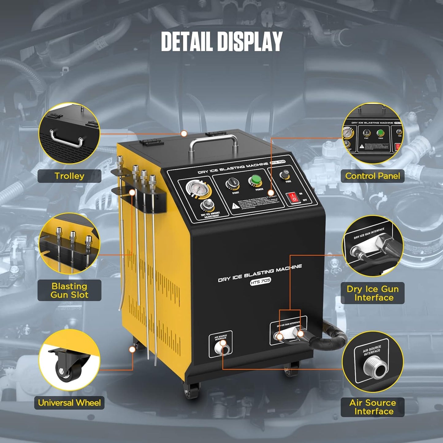 Dry Ice Blasting Machine,HTS705 Pellet Dry Ice Blasters,Industrial Dry Ice Blasting Cleaning Machine, Dry Ice Blaster Engine Cleaner Intake Valve Cleaner, Dry Ice Blast Cleaners 110V/220V
