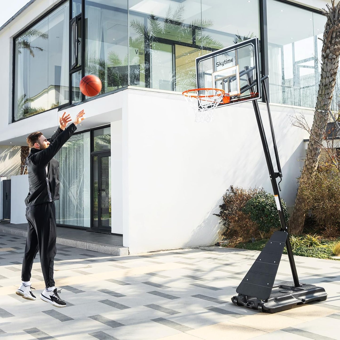 Basketball Hoop 48 Inch Backboard Portable Basketball Hoop Outdoor,5.3-10ft Stepless Regulation Crank Adjust Basketball Goal System