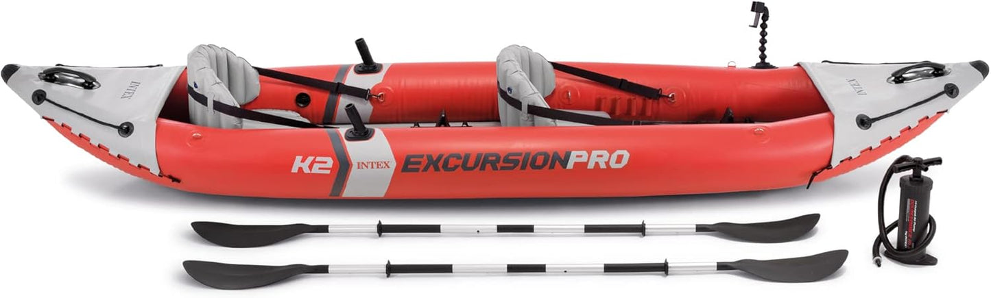 68309EP Excursion Pro K2 Inflatable Kayak Set: Includes Deluxe 86in Kayak Paddles and High-Output Pump �� SuperTough PVC �� Adjustable Bucket Seat �� 2-Person �� 400lb Weight Capacity