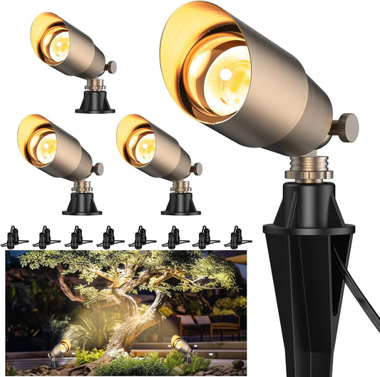 Solid Brass Outdoor Uplights & Accent Light Fixtures, Heavy Duty 12V Low Voltage LED Landscape Lighting Bronze, Wired Spotlights for Garden,Lawn,Patio and Yard Without LED Bulb (12 Pack)
