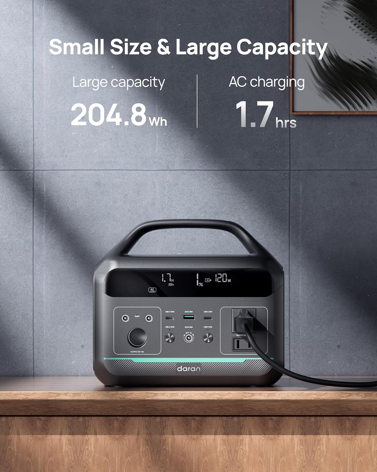 Portable Power Station 56000mAh, 179.2Wh LiFePO4 Battery Backup w/ 2 300W (Peak 600W) AC Outlets, 1.5hrs Fast Charging, Power Bank for Hurricane Emergency/Outdoor Camping/RVs/Home Use