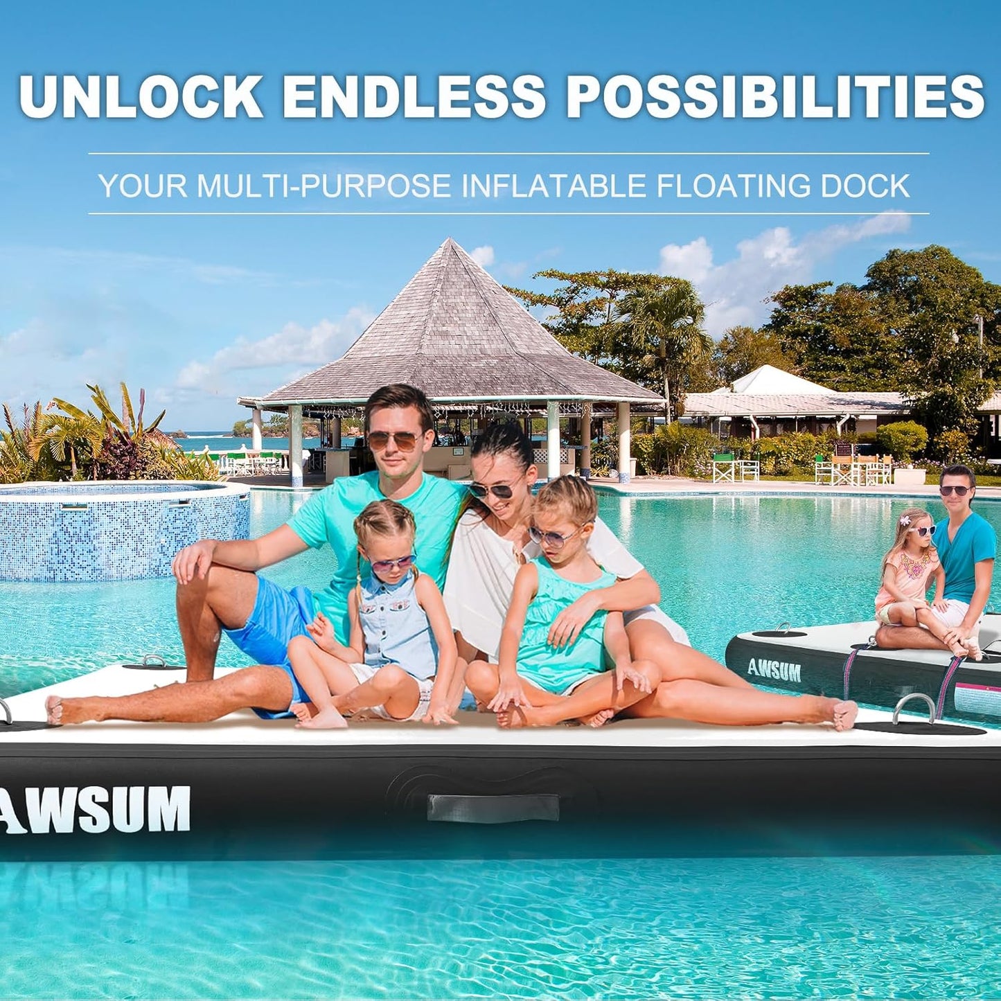 Inflatable Floating Dock Air Dock Platform Floating Island Raft with None-Slip Surface for Pool Beach Ocean