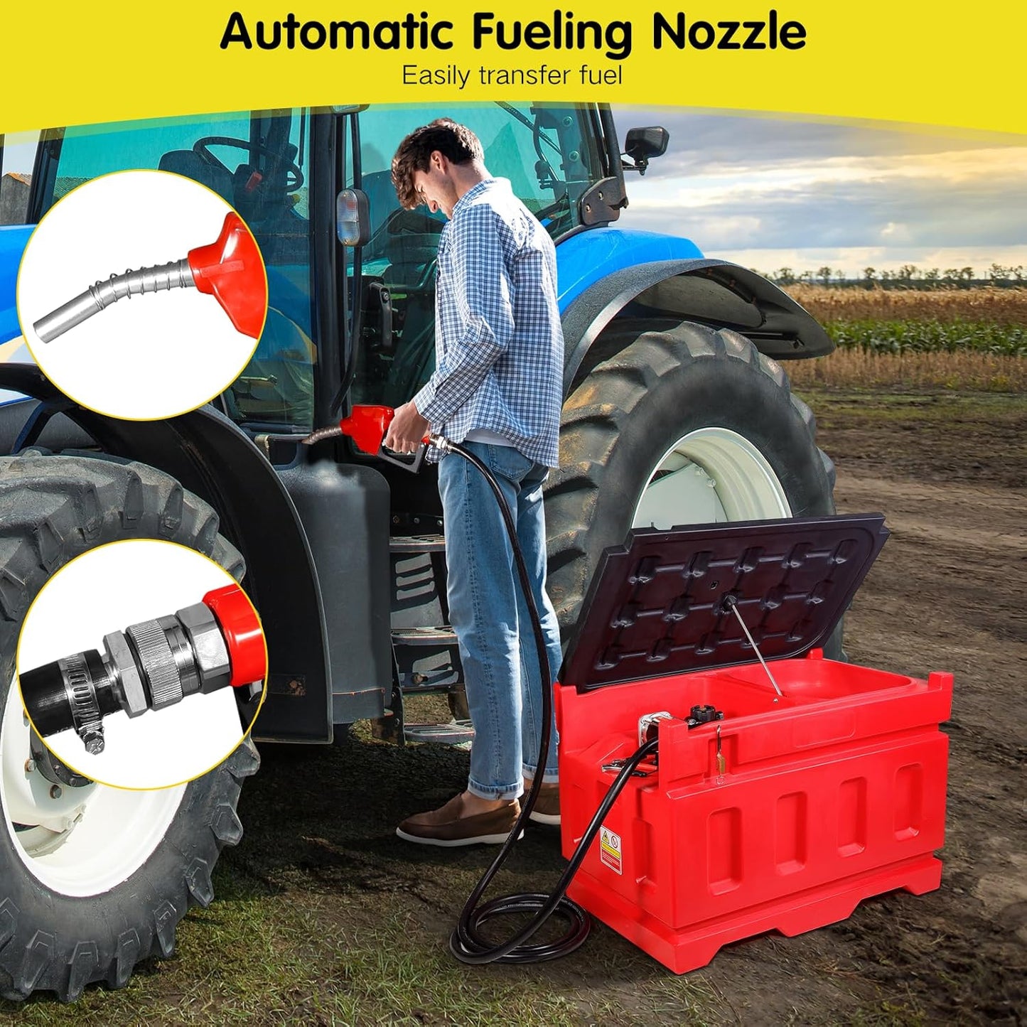 Portable 48 Gallon Fuel Tank with Pump for Gasoline & Diesel, 15GPM High Flow Rate 12V DC Self-Priming Fuel Transfer Pump, 13.1ft Hose, Auto Fueling Nozzle, for Easy Fuel Transportation