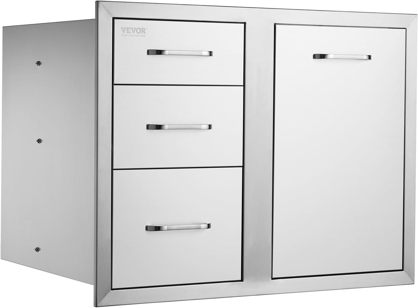 Pull Out Trash Drawer 13.4"W x 25.7"H x 19.6"D Lower Sliding Rails Stainless Steel Roll Out Trash Bin Pull Out Tray Outdoor Kitchen Trash Drawer with Handle for BBQ Island Grill Station