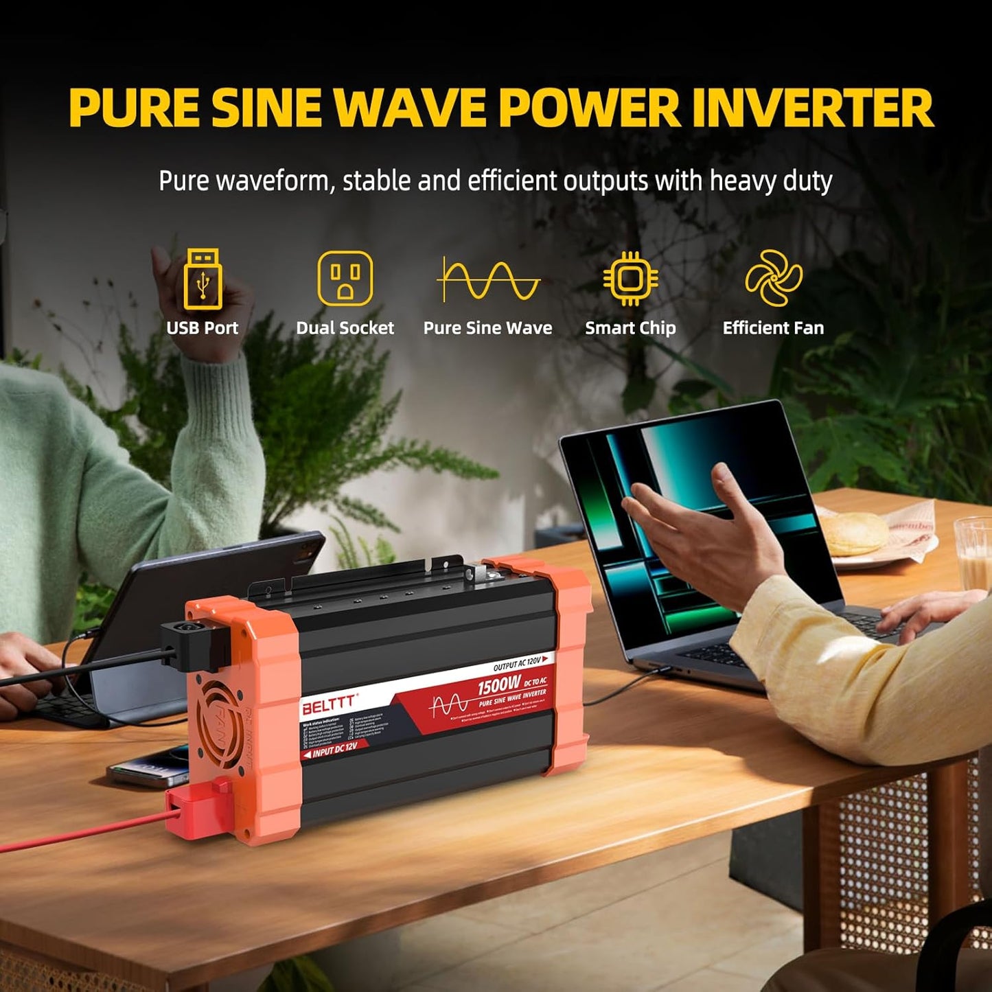 2000W Pure Sine Wave Inverter, Car Power Inverter 12V to 120V AC Converter for RV, Truck, Solar, Outdoor with Dual AC and 20A Socket, 5V 2.1A USB, Surge 4000W, Hardwire Port, Remote Controller