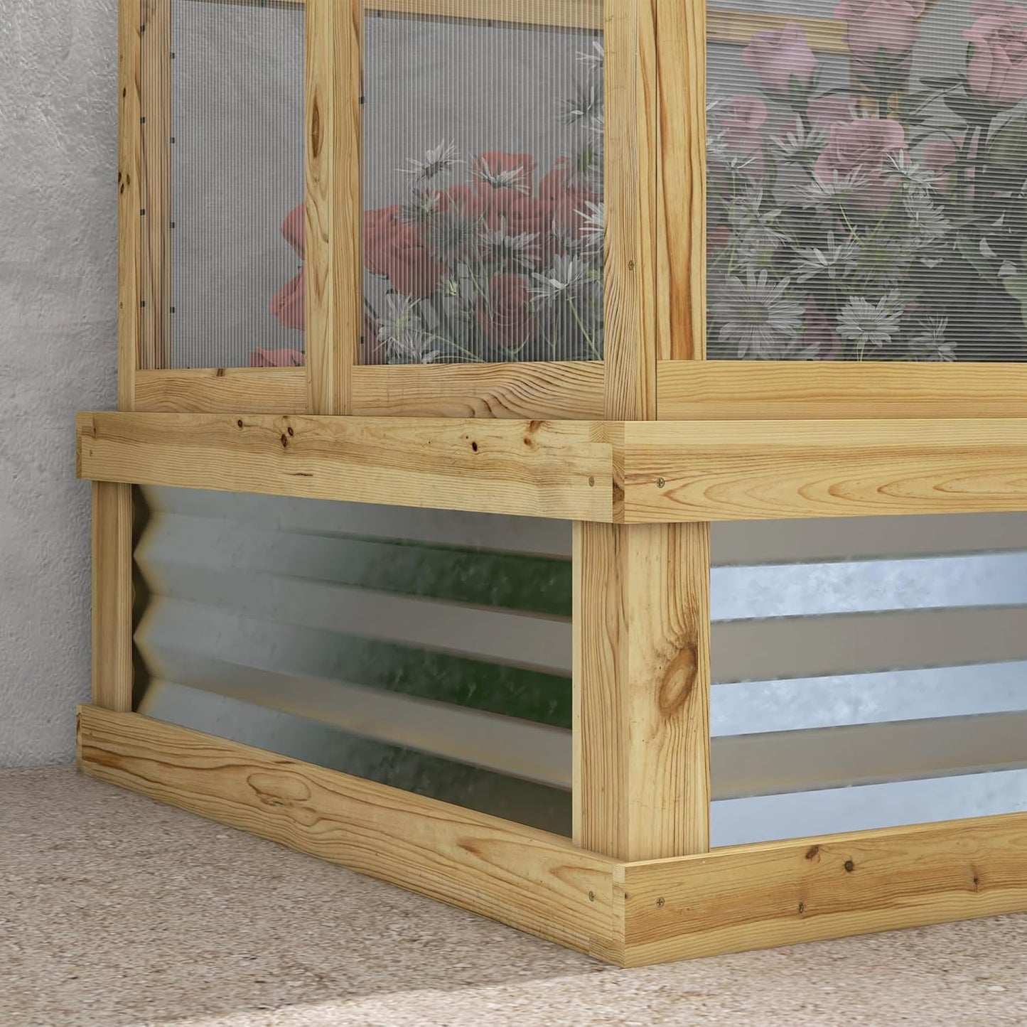 Raised Garden Bed with Polycarbonate Greenhouse, Wooden Cold Frame Greenhouse, Garden Flower Planter Protection, Peak Roof, 35.5" x 31.5" x 36", Natural