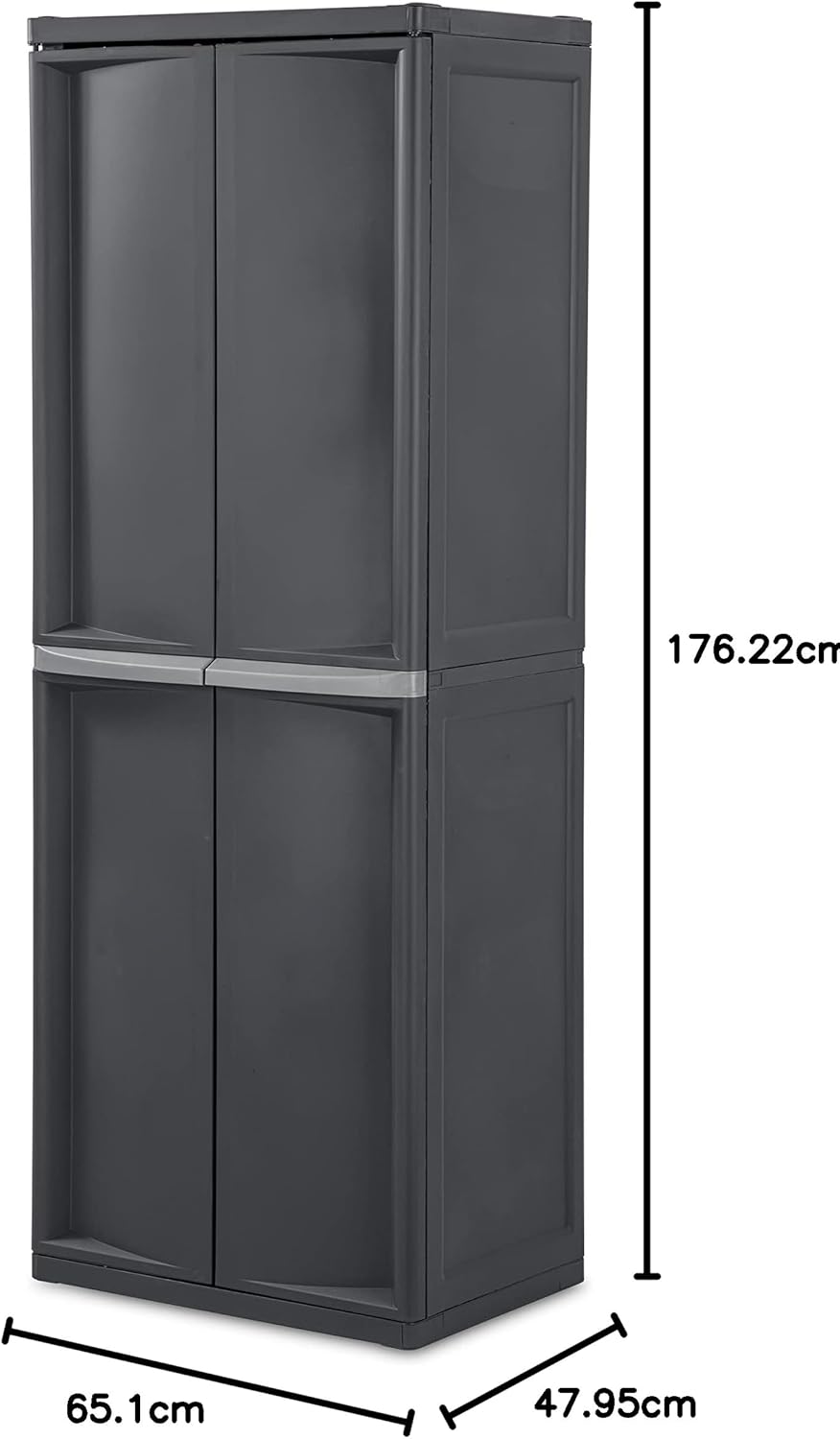Storage Cabinet, Rugged Plastic Garage Organizer with Double Doors, 4 Adjustable Shelves, Gray
