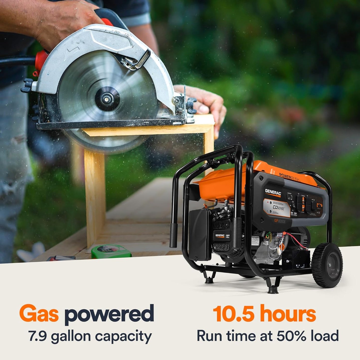 8,000-Watt Gas-Powered Portable Generator - Electric Start with COsense - PowerRush Advanced Technology - Reliable Power for Emergencies, Recreation, Home - 49 State Compliant - Orange/Black