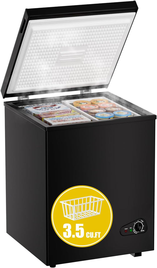 7.0 Cu Ft Chest Freezer - Energy Efficient & Quiet Mini Freezer with Adjustable Thermostat - Compact Deep Freezer for Home, Apartment, and Garage - Removable Basket & Defrost Drain