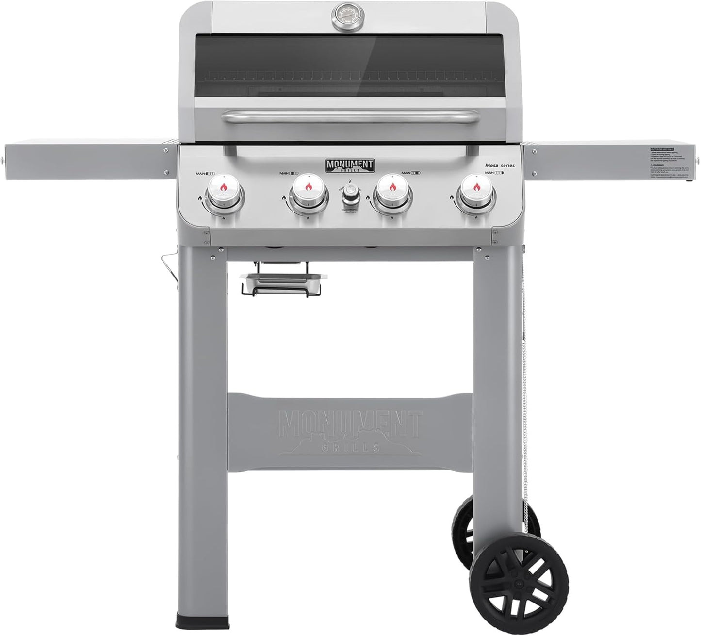 Grills 4-Burner Liquid Propane Gas Grill, Silver Stainless Steel Grill Outdoor Patio Garden Barbecue Grill with Clearview庐 Lid and One Foldable Shelf, Mesa400MF