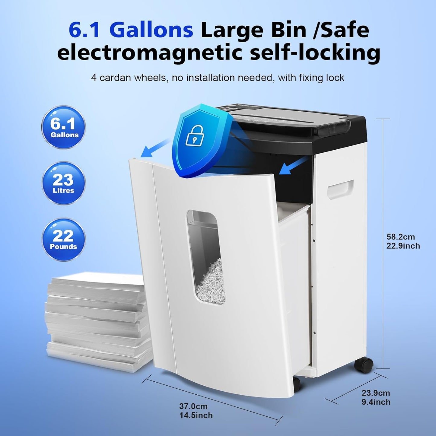 150 Sheet Auto-Feed Micro Cut Paper Shredder for Home Office Use, P-5 Super High Security (5/64 x 19/32 inches), Large 6-Gallon Bin, 20-Min Continuous Run, 55dB Ultra-Quiet, White