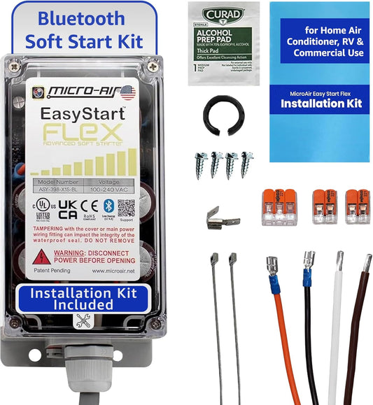 EasyStart FLEX 398 - Bluetooth Soft Start Kit for Home Air Conditioner, RV & Commercial Use, Works with Generators, Reduces Power Surge, Efficient Start-Up - Up to 6 Tons w/Installation Kit
