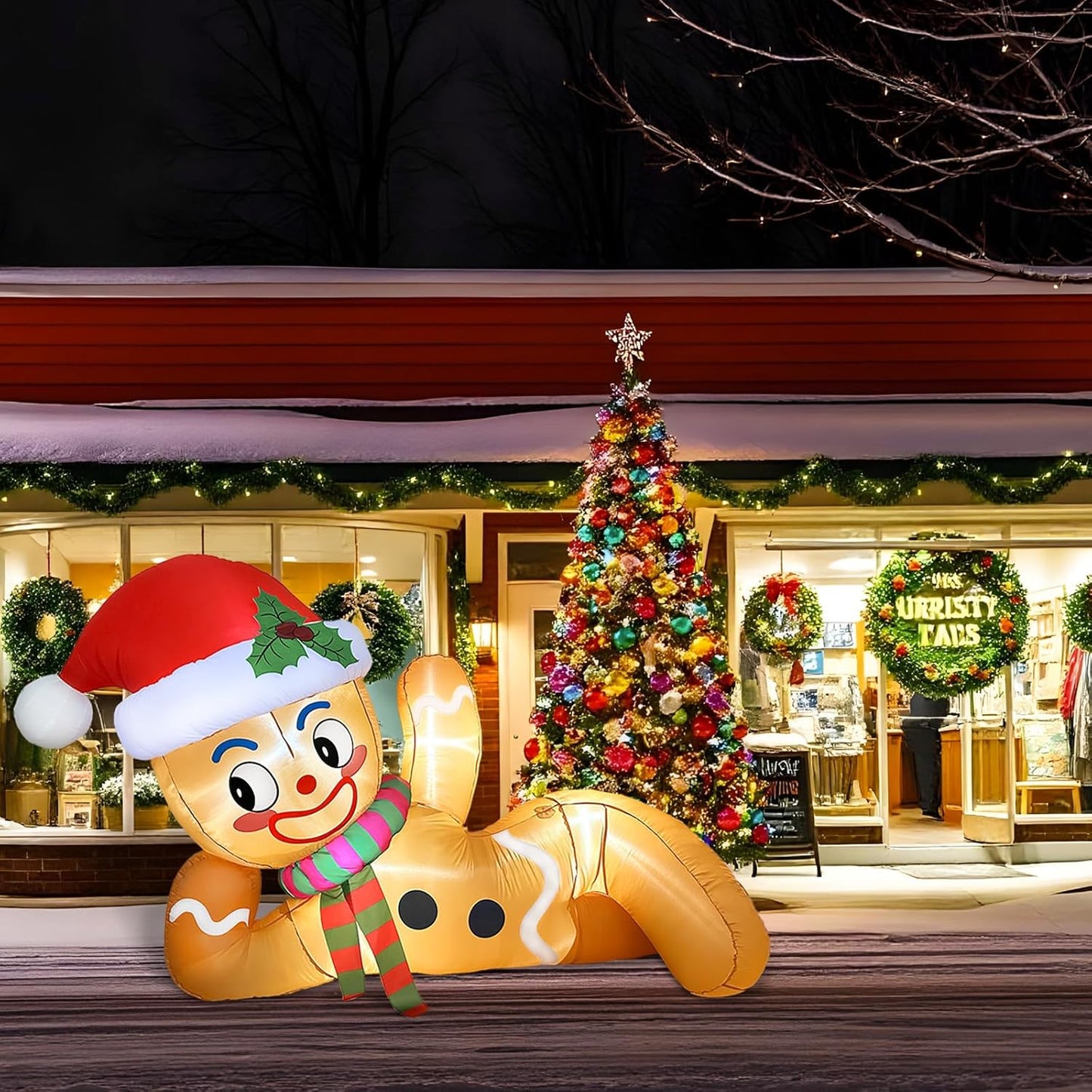 10-foot outdoor Christmas balloon decoration, gingerbread-shaped inflatable Christmas balloon decoration with light-emitting lamps, suitable for use in courtyards, gardens, and lawns as gingerbread-style Christmas decorations.