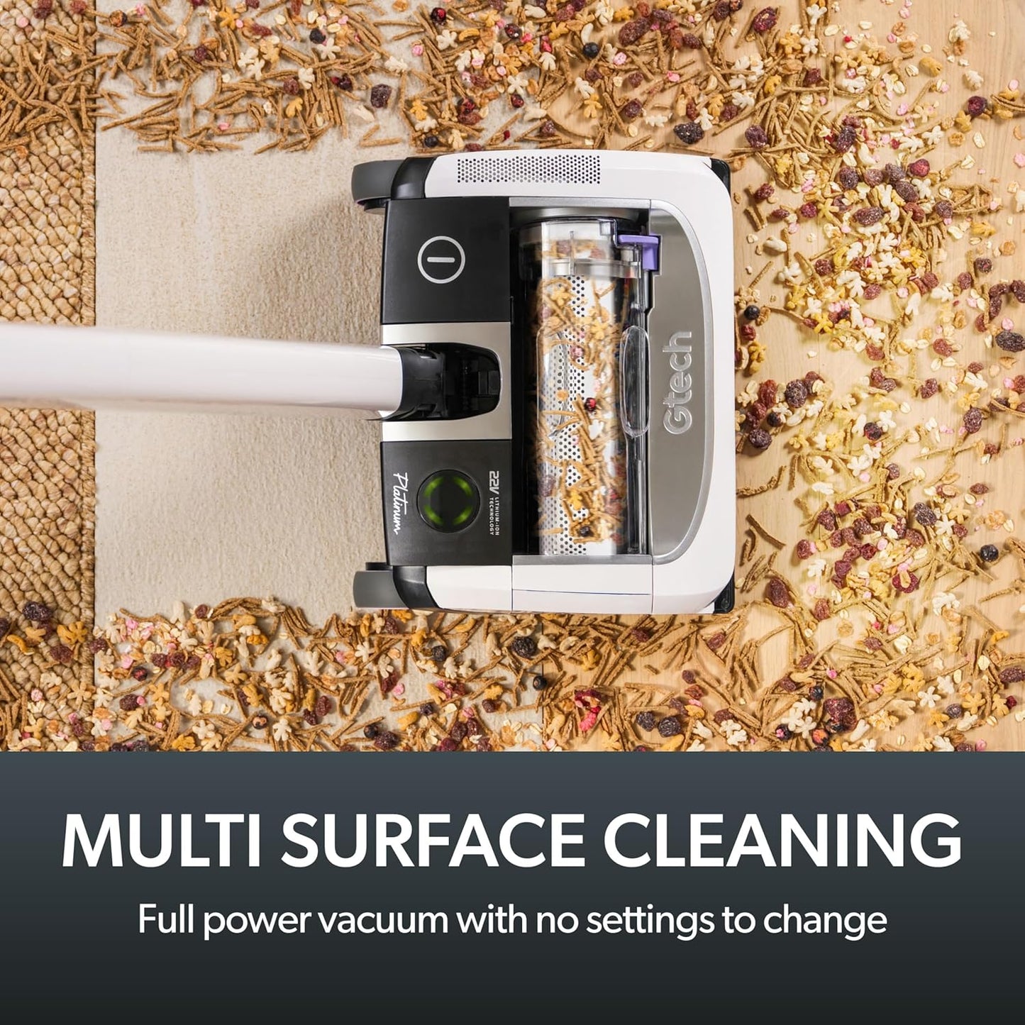 Platinum Cordless Vacuum Cleaner - Includes Anti-Hair Wrap Brush Bar - Perfect for Carpet and Hardwood Floors - Rechargeable 22v Li-ion Battery - Lightweight (7 lbs.)