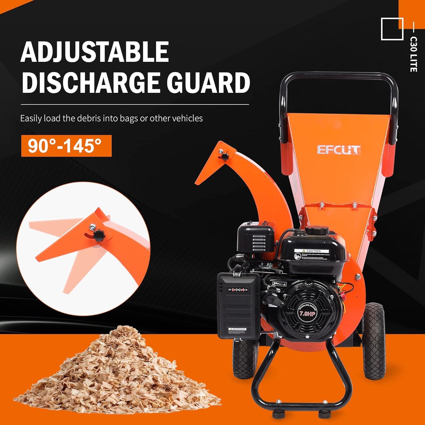 C40 Wood Chipper 4" inch Max Diameter Capacity 9 HP 274cc Gas Powered Engine Heavy Duty Shredder Mulcher