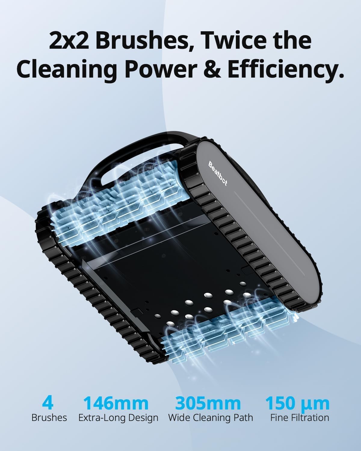 Cordless Robotic Pool Vacuum Cleaner - Intelligent Path Opimization, Cleans Floor, Walls, and Waterline - Suitable for Above & In-Ground Pools up to 2,260 sq.ft, Light Gray