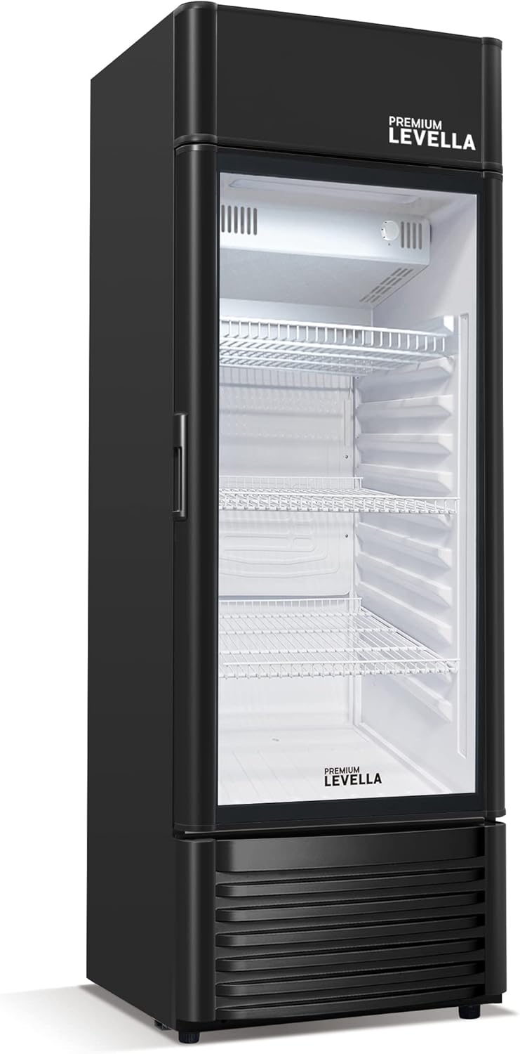 PRF125DX Glass Door Display Refrigerator 12.5 cu ft Commercial Beverage Cooler Merchandiser With Customizable Lightbox - Silver