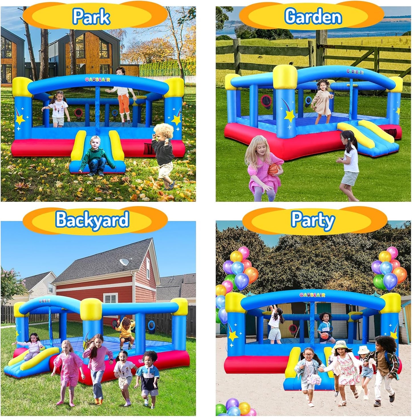 Big Inflatable Bounce House for Party Fun,15ft x 14.8ft,Double Basketball Hoop,Throw Ball Game,Reinforced PVC Bounce Floor,Jumping Bouncy Castle Holds 6 Kids