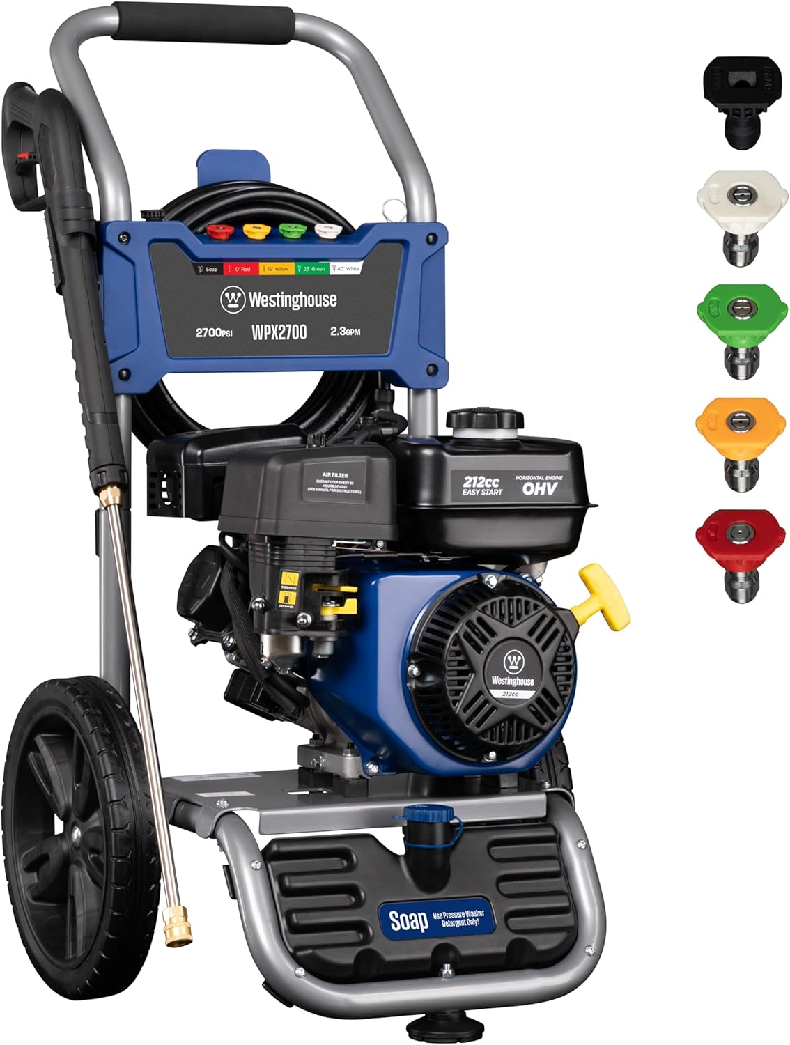 WPX3400 Gas Pressure Washer, 3400 PSI and 2.6 Max GPM, Onboard Soap Tank, Spray Gun and Wand, 5 Nozzle Set, for Cars/Fences/Driveways/Homes/Patios/Furniture