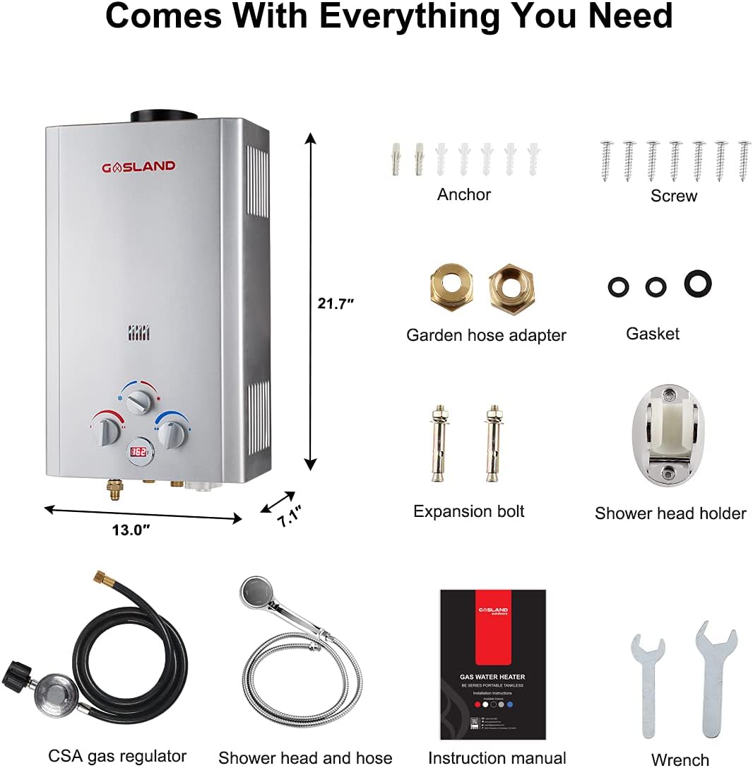 Portable Tankless Water Heater, Outdoors 6L 1.58GPM Propane Water Heater for RV Camping, Overheating Protection