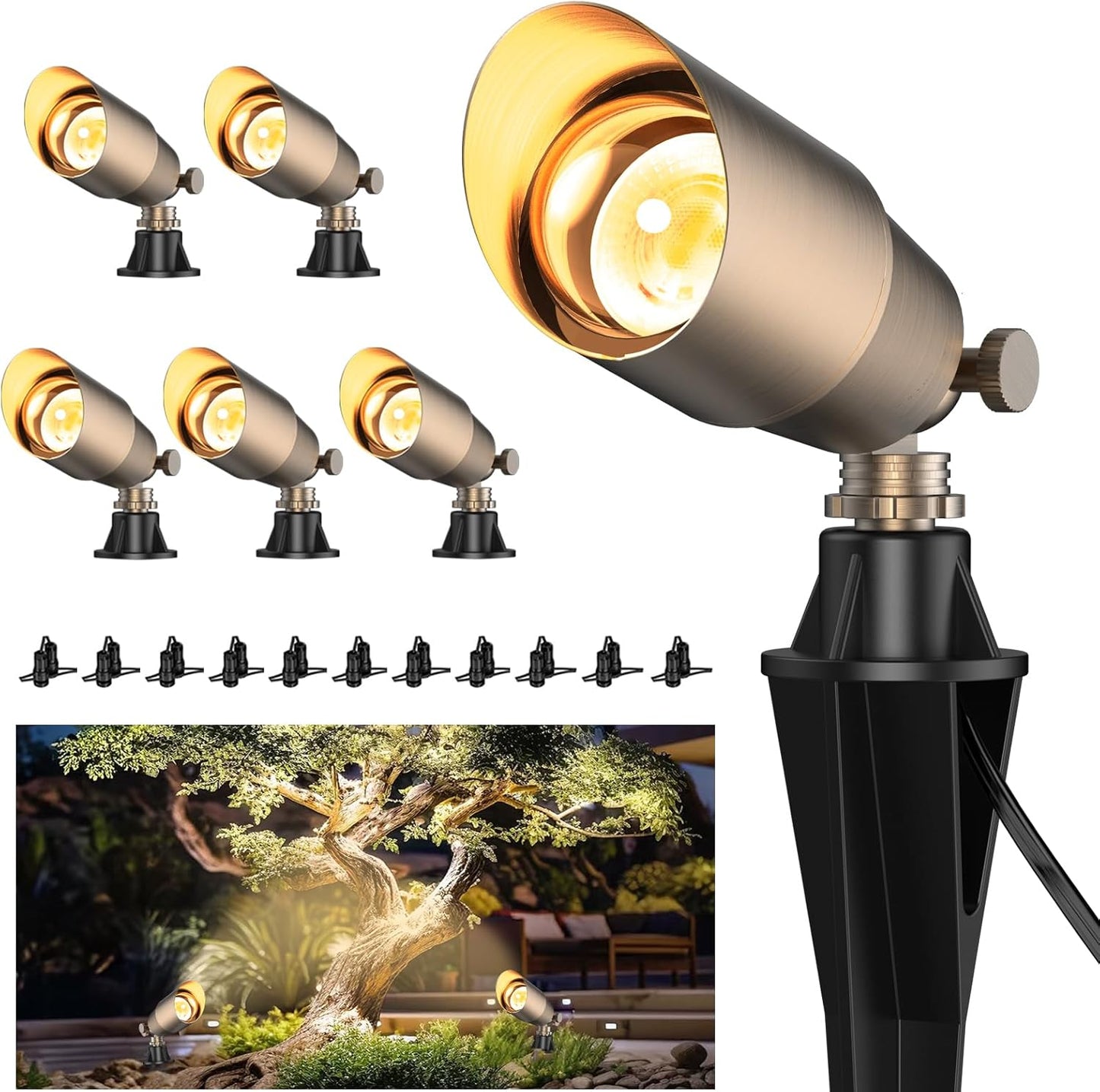 Solid Brass Outdoor Uplights & Accent Light Fixtures, Heavy Duty 12V Low Voltage LED Landscape Lighting Bronze, Wired Spotlights for Garden,Lawn,Patio and Yard Without LED Bulb (12 Pack)