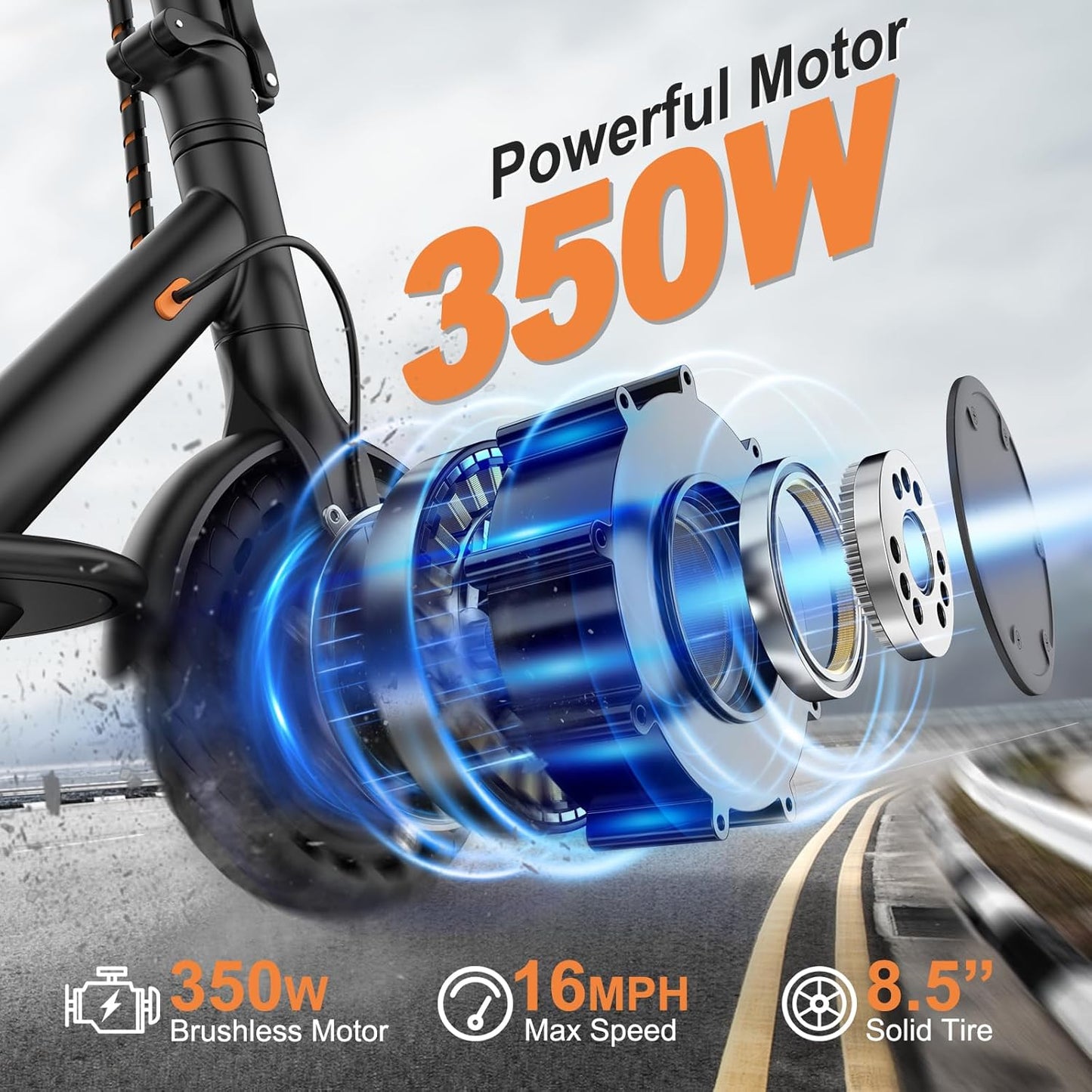 Electric Scooter, 350W Motor, 187Wh/281Wh Battery, 16/19Mph Top Speed, 8.5''Tires, Dual Braking, Folding Scooter