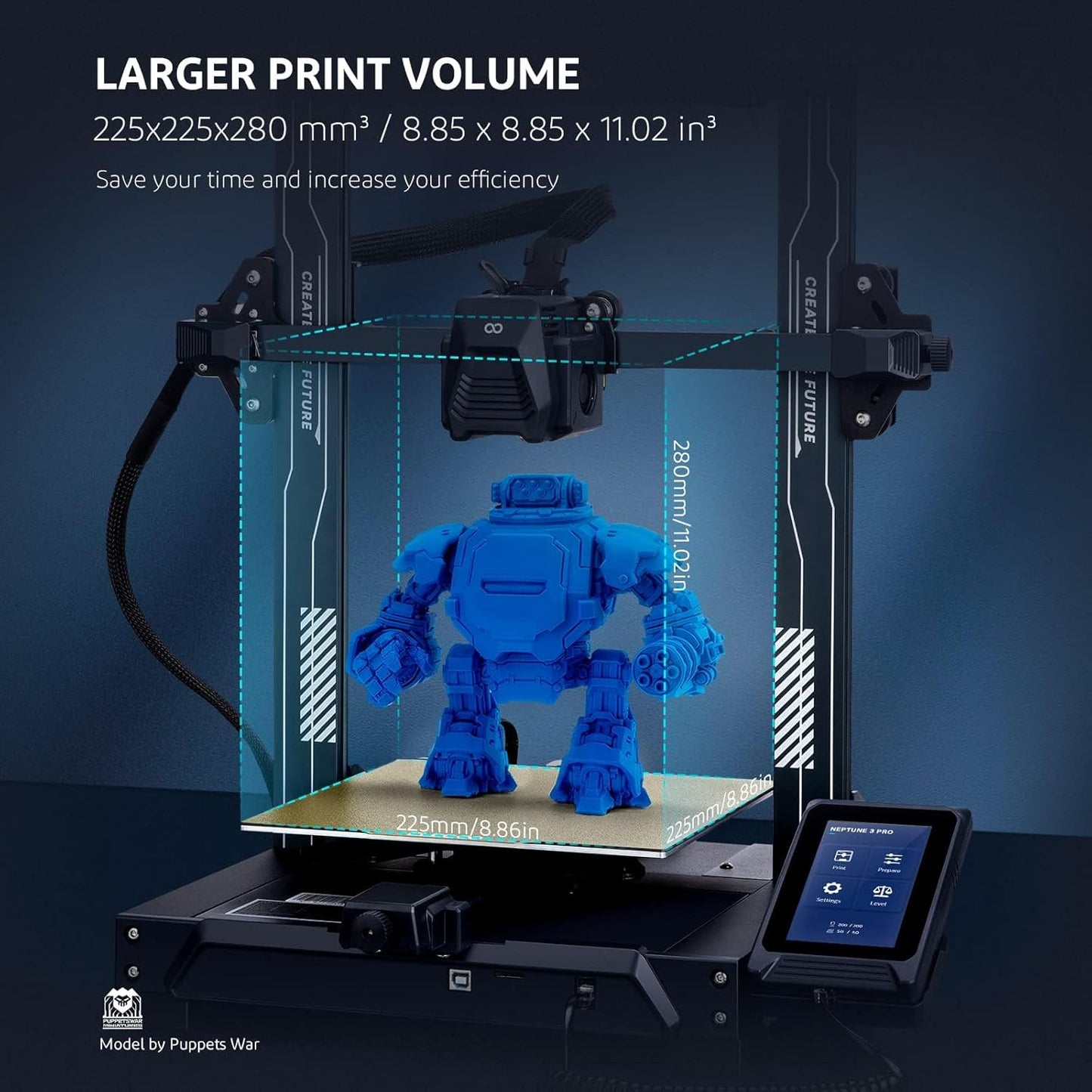 Printer with Auto Bed Leveling, Dual-Gear Direct Extruder, Dual Lead Screw Drive, Removable Capacitive Screen, 8.85x8.85x11in Large Printing Size