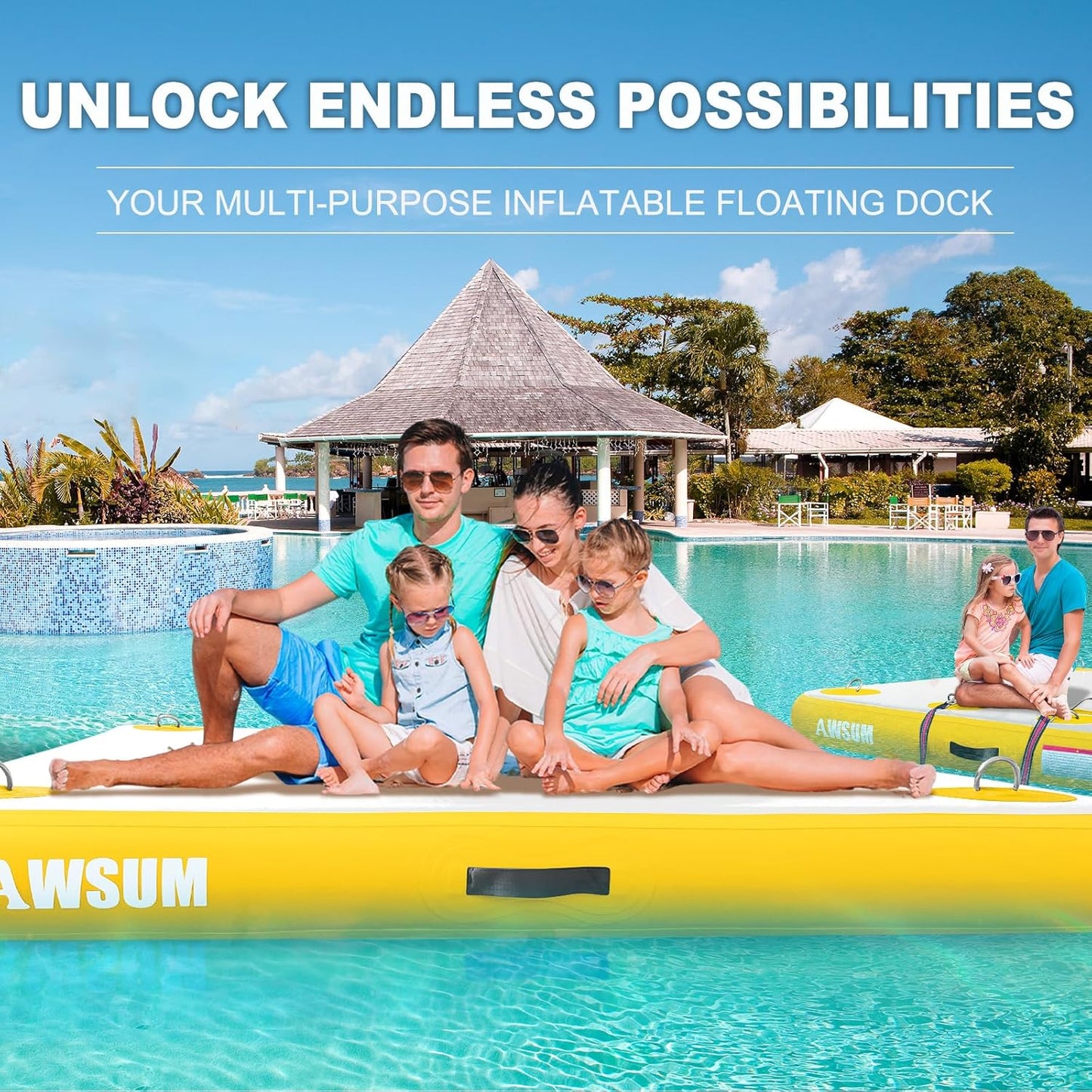 Inflatable Floating Dock Air Dock Platform Floating Island Raft with None-Slip Surface for Pool Beach Ocean