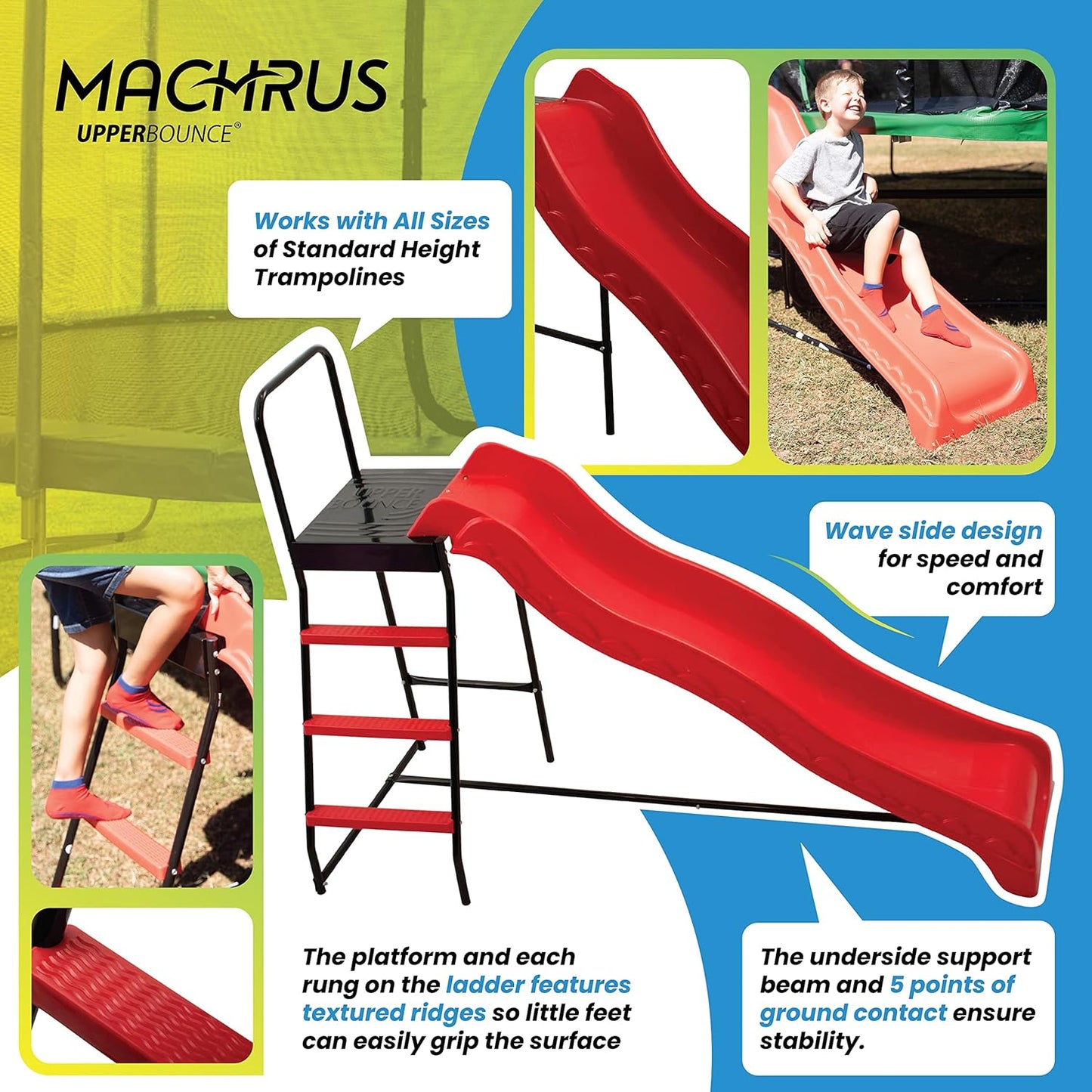 Trampoline Step N Slide | Fun Indoor & Outdoor Ladder and Wave Slide Set �� Perfect for Round or Rectangle Trampolines with or Without Net