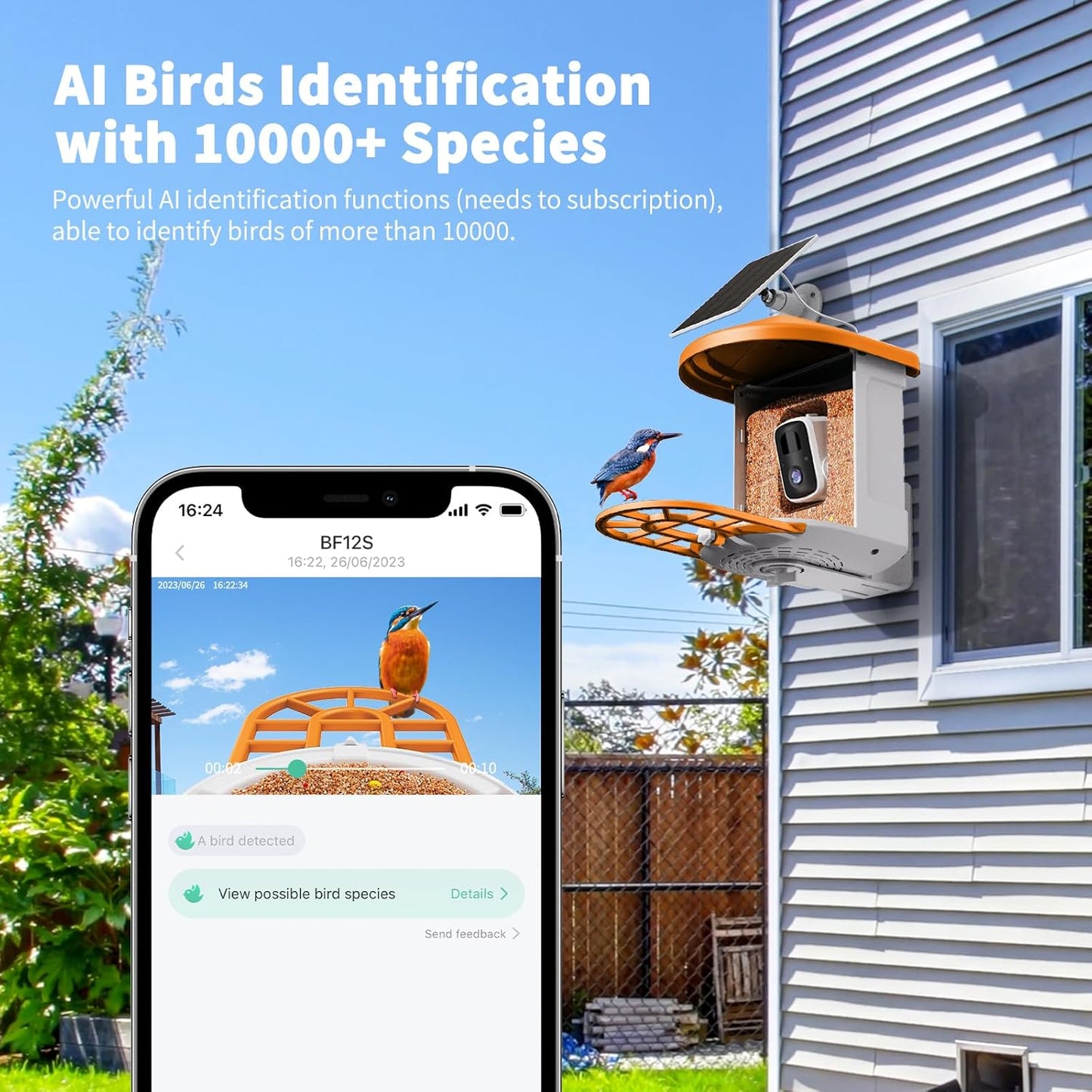 Bird Feeder with Camera with AI Identify Birds Species Solar Panel, Smart Bird House with Cam, 2K Live View, Instant Arrival Alerts