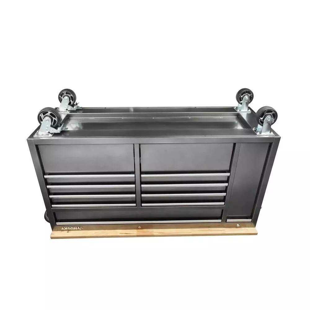 Husky 72 in. x 24 in. D Standard Duty 18-Drawer Mobile Workbench Tool Chest with Solid Wood Top in Stainless Steel