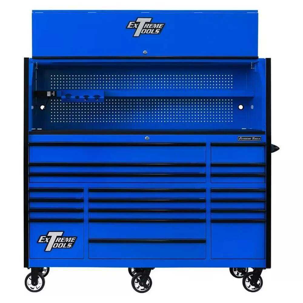 EXTREME TOOLS RX SERIES 55" 12-DRAWER ROLLER WITH HUTCH - BLUE W/BLACK DRAWER PULLS
