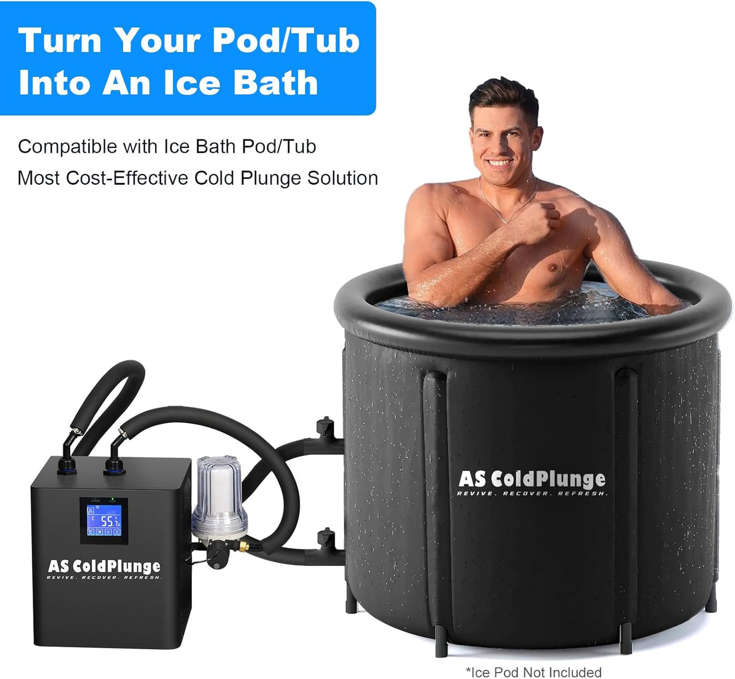 Ice Bath Water Chiller for Cold Plunge Tubs, 1/3 HP Upgraded Ice Bath Chiller with External Filter Water Pump, Ideal for Cold Plunge Recovery Ice Bath Tubs Home Use 110V Cooling Chiller