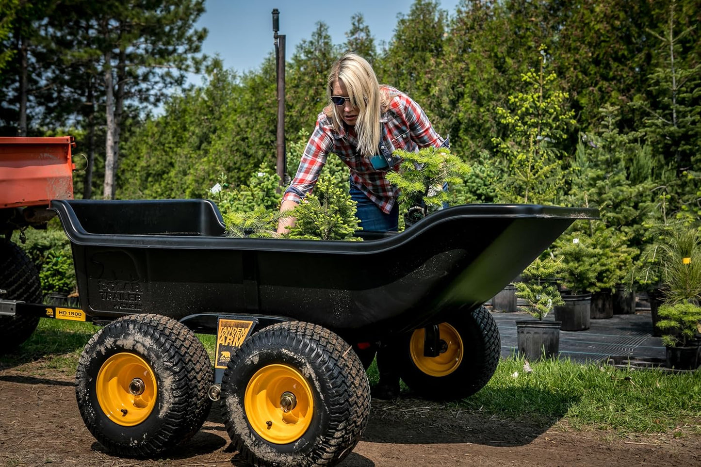 Heavy Duty Tandem Axle Cubic Foot ATV UTV Lawn Mower Trailer TA1200 and Wide Track Rubber Wheels Hauling Outdoor-Black, 1200 lbs. -15 cu.ft