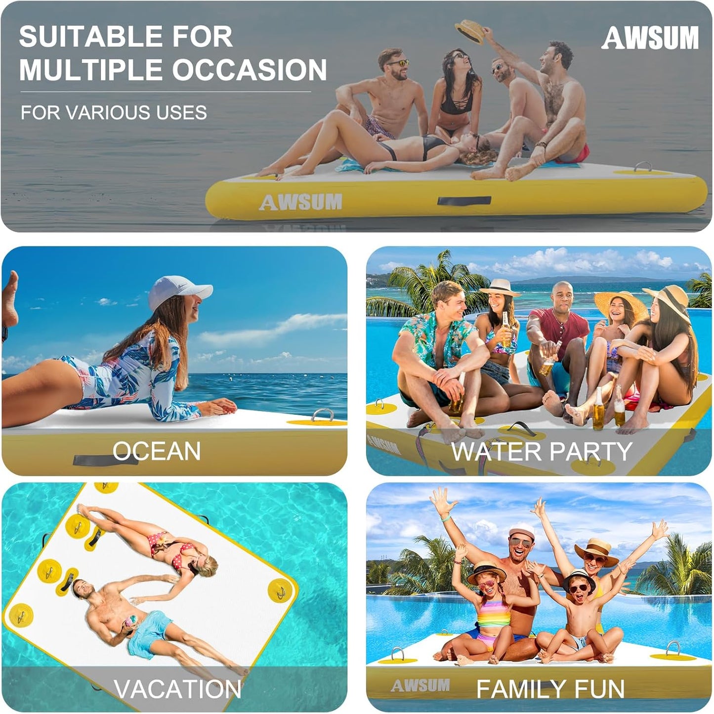 Inflatable Floating Dock Air Dock Platform Floating Island Raft with None-Slip Surface for Pool Beach Ocean