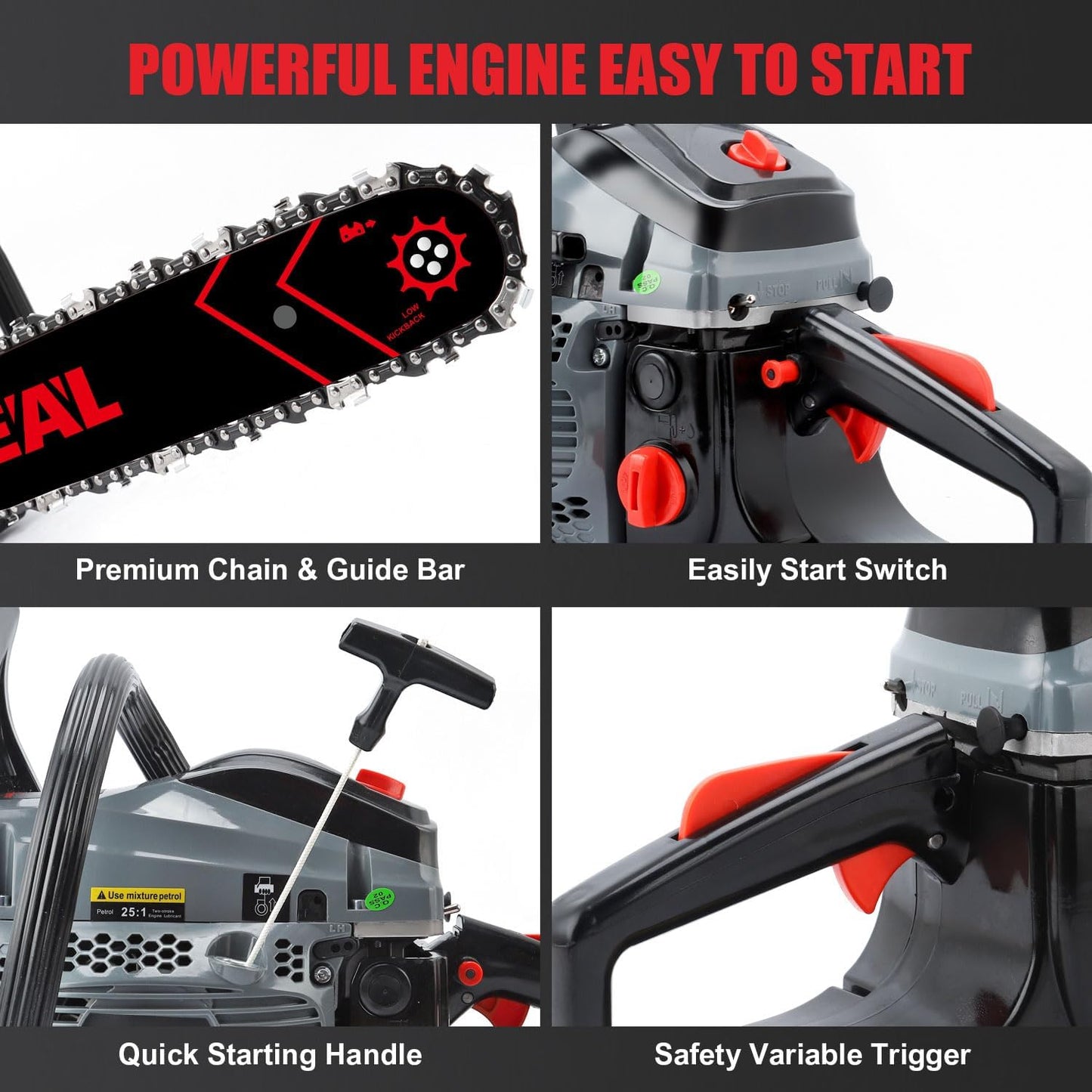 20 Inch 62CC Gas Powered Chainsaw 3.4HP 2 Stroke Engine Gas Power Chain Saw for Cutting Wood Outdoor Garden Farm Home