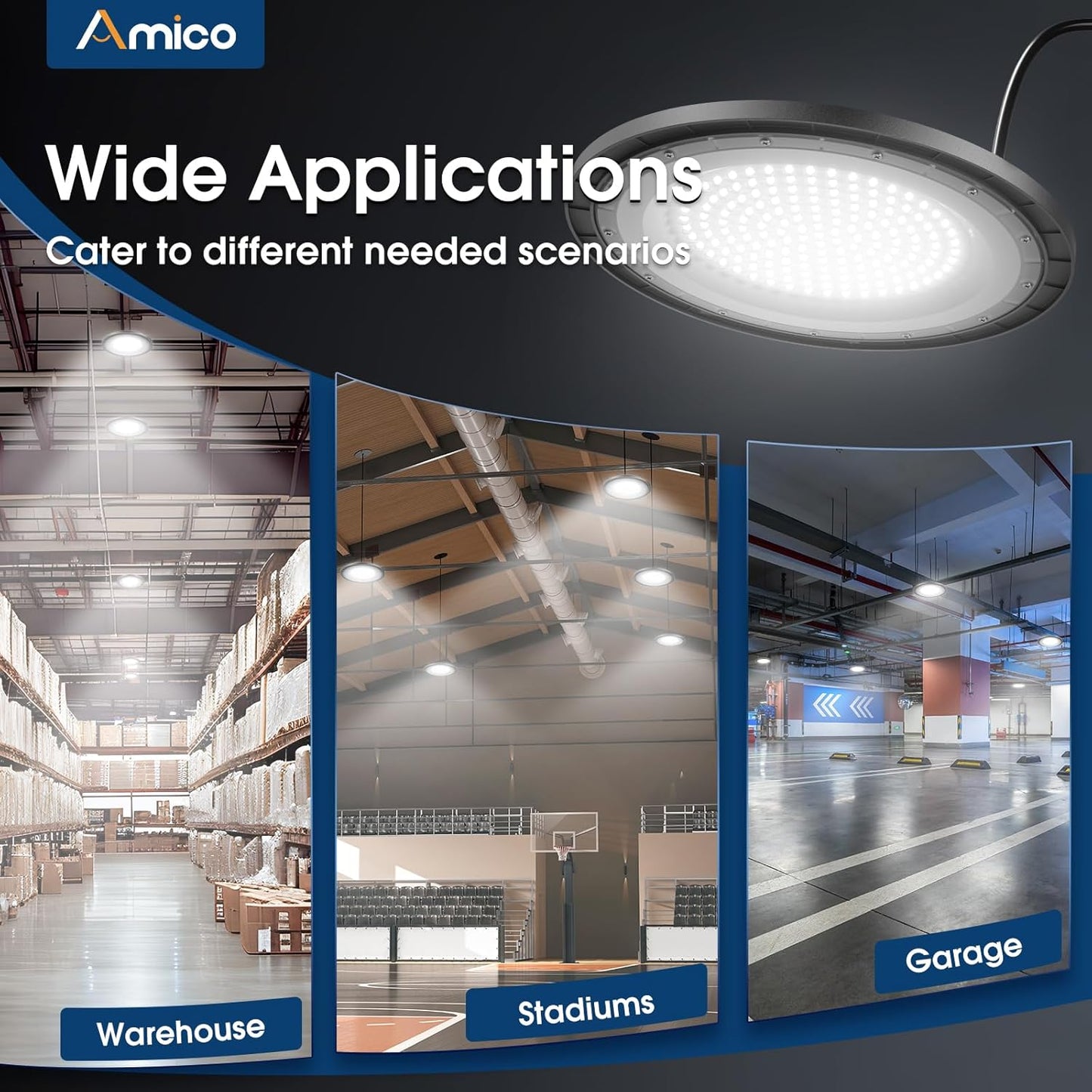 200-watt, 10 sets of UFO lamps, LED ceiling lights, 28,000 lumens, 5000K LED ceiling lights, 5-foot cable, can replace 650-watt metal halide/hot mercury lamps, suitable for gyms, factories, barns and warehouses.